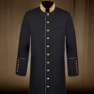 Men&#39;s Three-Quarter Clergy Frock Jacket - Black/Gold, Men&#39;s Black Clergy Frock Coat