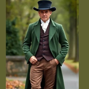 Frac da uomo in lana verde in stile Regency: moda del XIX secolo
