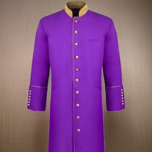 Men&#39;s Three-Quarter Clergy Frock Jacket - Purple/Gold, Men&#39;s Purple Clergy Frock Coat