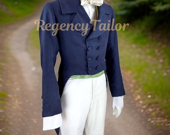 Men&#39;s Regency Wool Tailcoat - Classic 18th Century Tailored Blue Coat, Perfect for Formal Occasions, Weddings, and Historical Reenactments