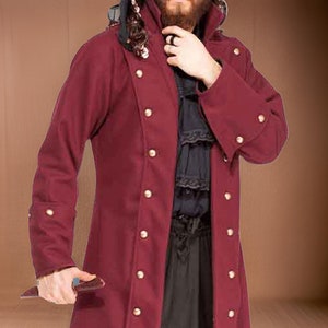 Men&#39;s Maroon Wool Deluxe Pirate Jacket with Pockets Costume, Men&#39;s pirate coat
