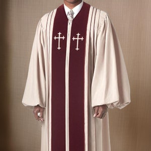 Men&#39;s Clergy Robe Bishop Beige Wonder Crepe, Long Church Father Coat