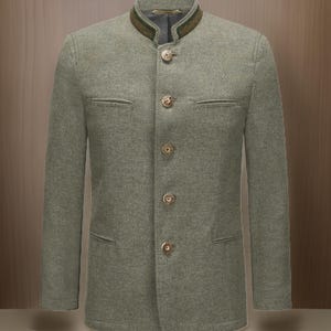 Men&#39;s Helmut traditional jacket in virgin wool for men in gray-green, Oktoberfest modern events dress coat