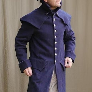 Men&#39;s Black  Wool Caped Greatcoat 18th Century Men&#39;s Cape Wool Cape, Inverness Cape, Duster Cape