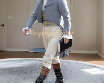 Men&#39;s Grey Wool Regency Tailcoat - Perfect for Weddings, Theater Costumes and Historical Event