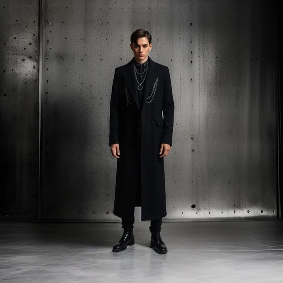 Mens Black Gothic Trench Coat Gothic Black Hellraiser Pinhead