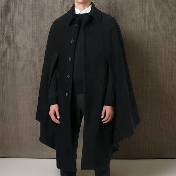 Men's Wool Cape Coat: Black Napoleonic Duster Jacket - Etsy