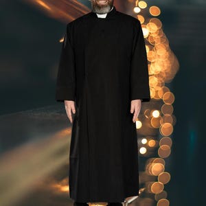 Long Men&#39;s Anglican Cassock Robe Black With Piping, Long Church Coat