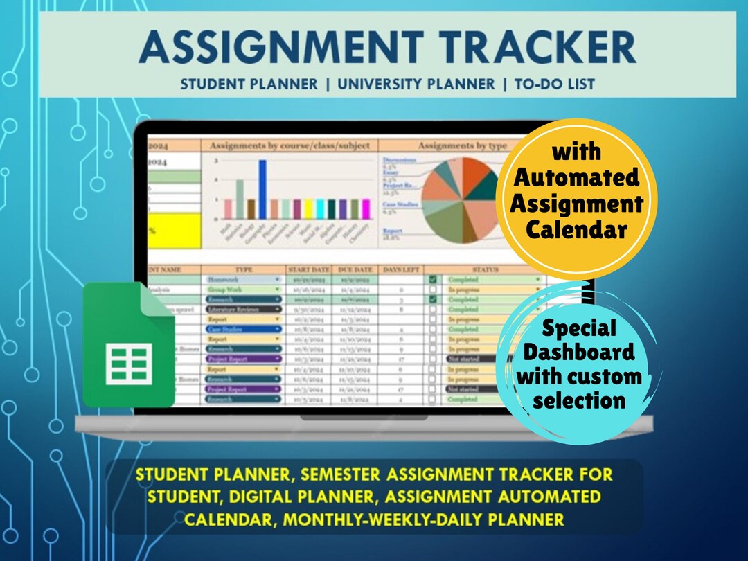 Student Planner Assignment Tracker & Academic Organizer, Google Sheet ...