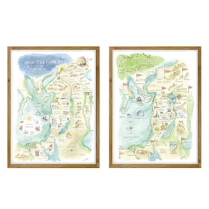 Bible Watercolor Map Art Print Set of Old Testament and New Testament Lesson
