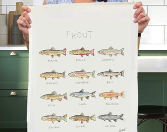 Trout Tea Towel Watercolor Fish