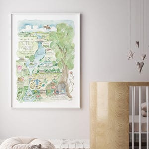 Peter Rabbit Watercolor Map Art Print Easter Large Sizes
