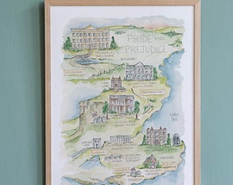 Pride and Prejudice Watercolor Art Poster Jane Austen