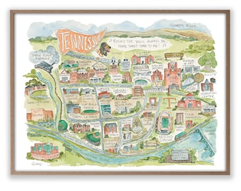 Tennessee Knoxville Campus Map Watercolor Art Print Football