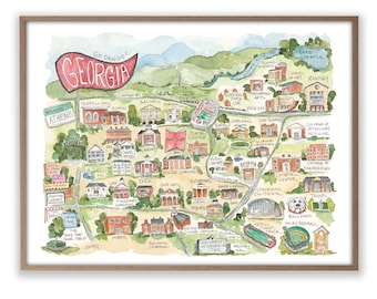 Georgia Athens Campus Map Watercolor Art Print Football