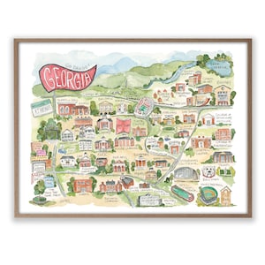 Georgia Athens Campus Map Watercolor Art Print Football