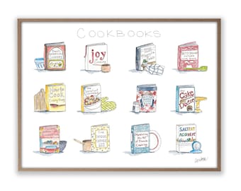 Cookbooks Painting Art Print Kitchen Cook Watercolor