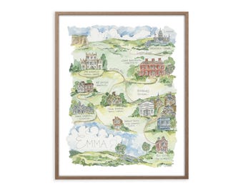 Emma by Jane Austen Watercolor Map Art Print