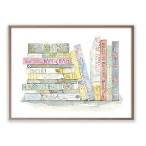 Book Stack for Girls Story Art Print Watercolor