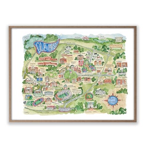 Ole Miss Oxford Campus Map Watercolor Art Print Football