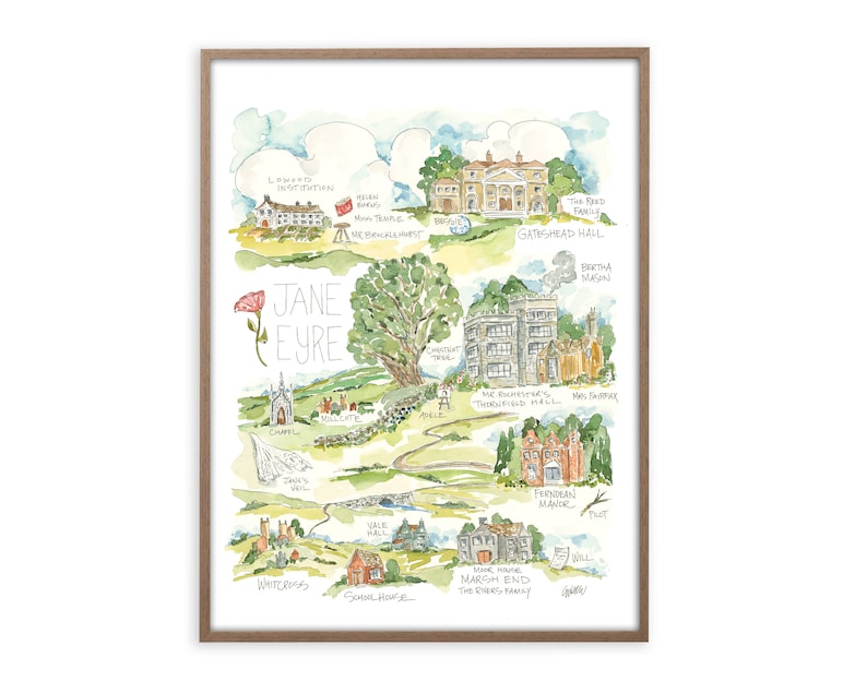 Jane Eyre Map Art Print Charlotte Bronte image 1