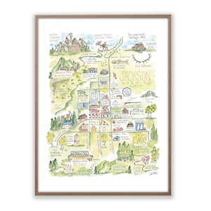 Jackson Wyoming Town Watercolor Map Art Print