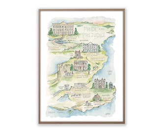 Pride & Prejudice Watercolor Map Art Print