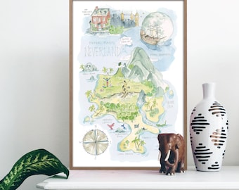 Neverland Peter Pan Large Watercolor Art Print