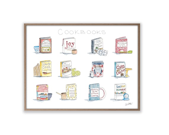 Cookbooks Painting Art Print Kitchen Cook Watercolor