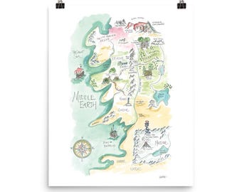 Middle Earth Map Large Watercolor Art Print