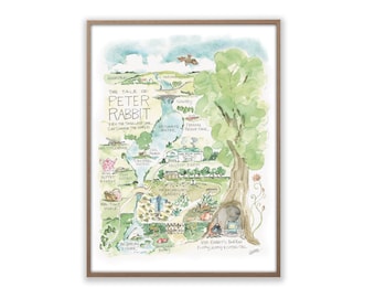 Peter Rabbit Watercolor Map Art Print Easter