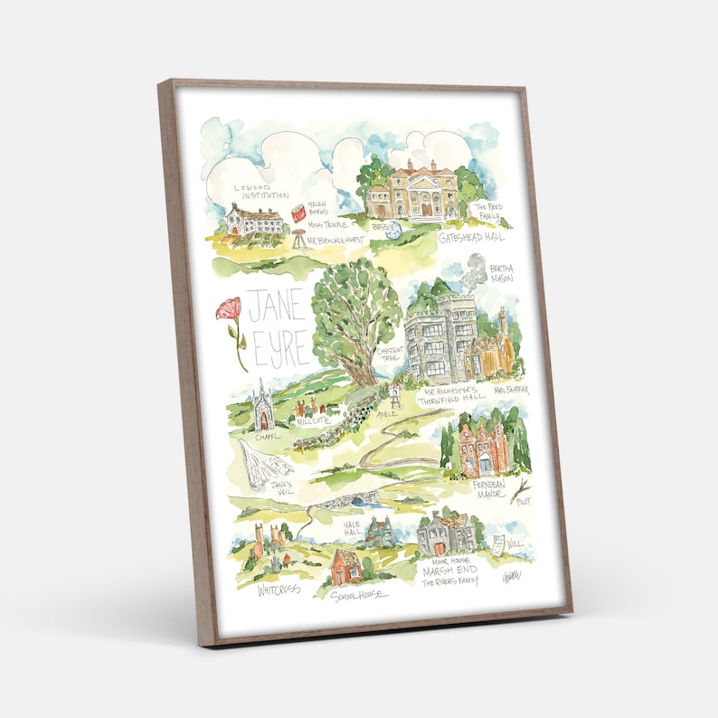 Jane Eyre Map Art Print Charlotte Bronte image 2