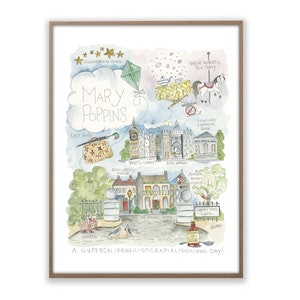 Mary Poppins Watercolor Map Art Print