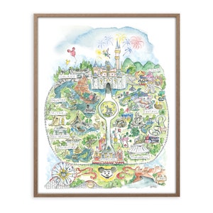 California Theme Park Watercolor Map Art Print