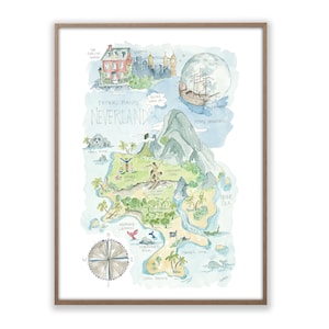 Peter Pan&#39;s Neverland Watercolor Map Art Print