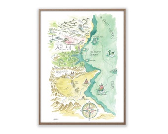 Aslan Chronicles Wardrobe Watercolor Art Map Print