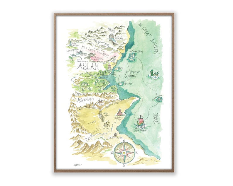 Aslan Chronicles Wardrobe Watercolor Art Map Print immagine 1