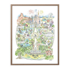 Florida Theme Park Watercolor Map Art Print