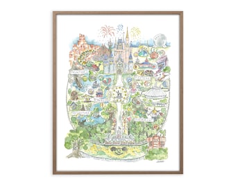 Florida Theme Park Watercolor Map Art Print