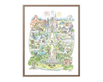 Florida Theme Park Watercolor Map Art Print