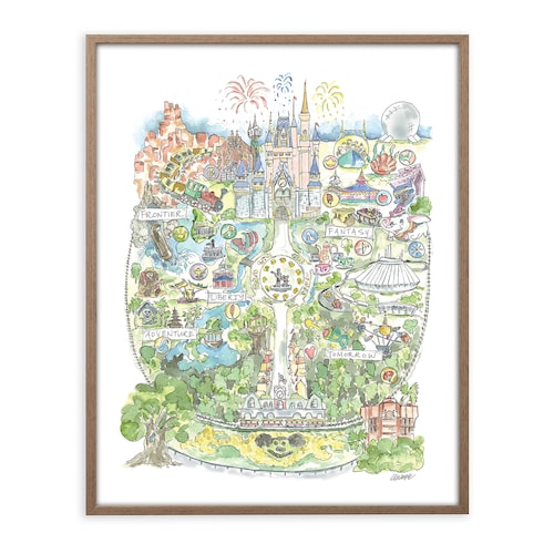 disney world watercolor map art print etsy