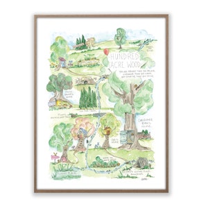 Hundred Acre Wood Winnie the Pooh Watercolor Map Art Print