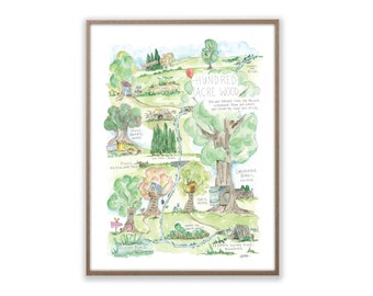 Hundred Acre Wood Winnie the Pooh Watercolor Map Art Print