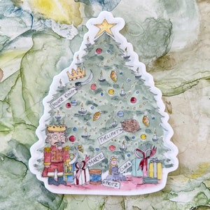 Nutcracker Tree Watercolor Map Art Sticker Ballet