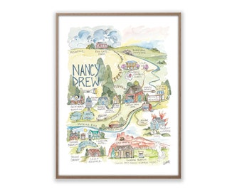 Nancy Drew Watercolor Map Art Print Detective