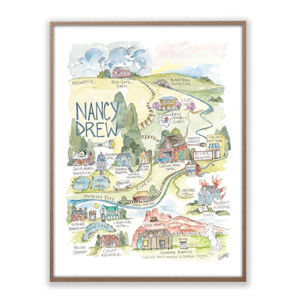 Nancy Drew Watercolor Map Art Print Detective