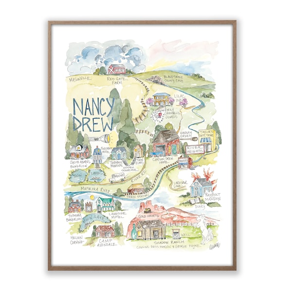 Nancy Drew Watercolor Map Art Print Detective