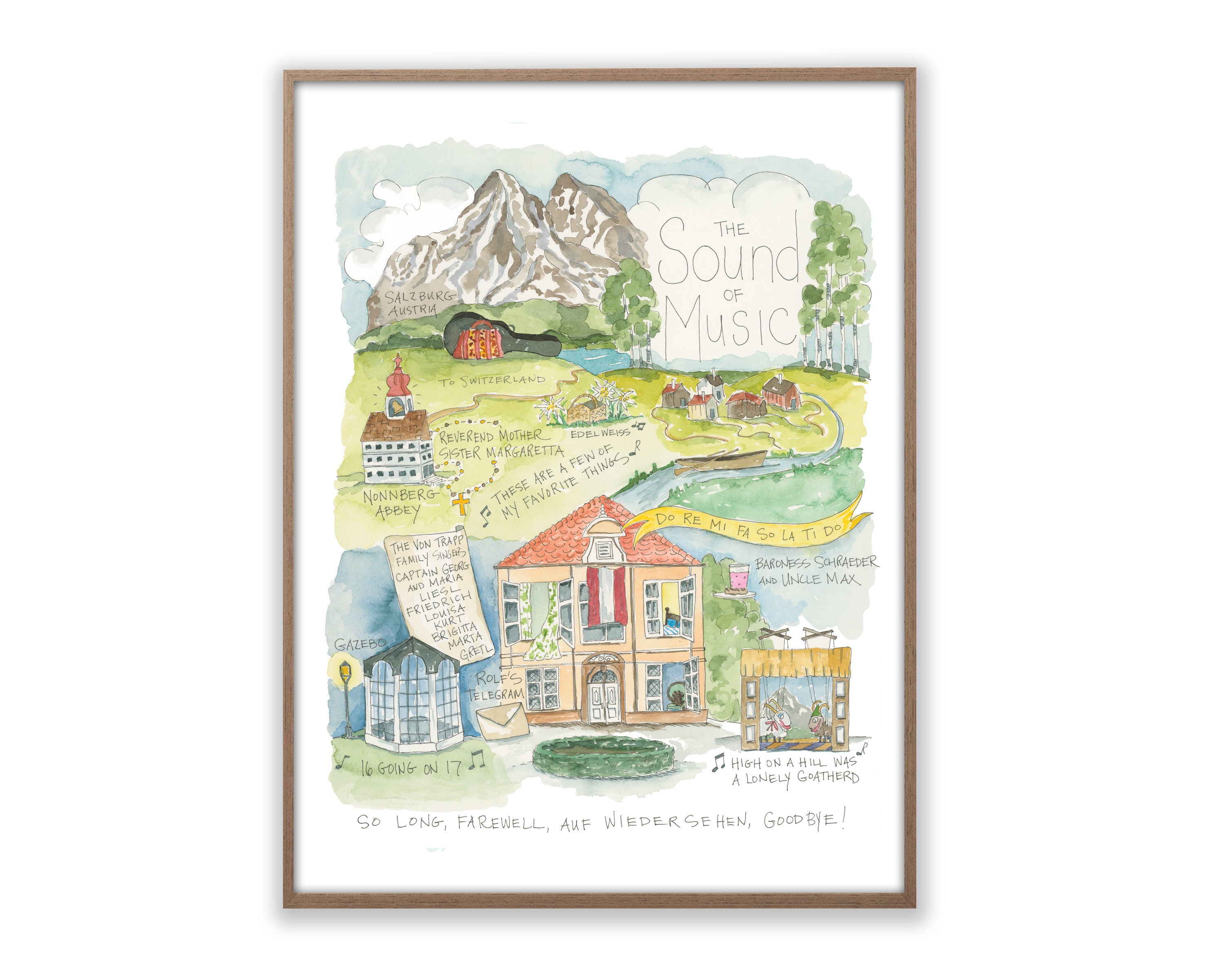 The Sound of Music Watercolor Map Art Print