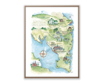 Anne of Green Gables and Avonlea Watercolor Map Art Print