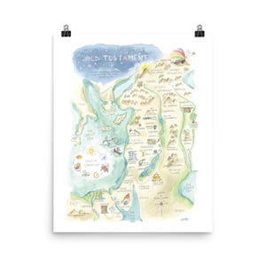 Old Testament Bible Map Large Watercolor Art Print